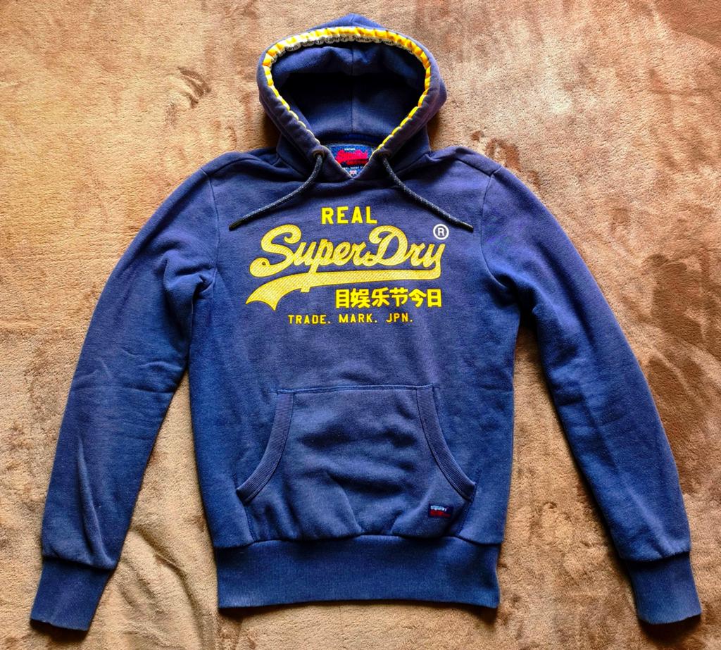 Superdry hoodie maat: S-kleur: blauw/geel, Kleding | Heren, Blauw, Ophalen of Verzenden, Zo goed als nieuw, Maat 46 (S) of kleiner