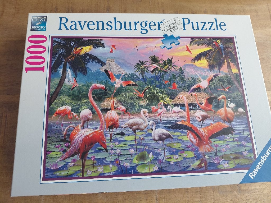 "Flamants roses" - Puzzle Ravensburger 1000 Pièces, Ophalen of Verzenden, 500 t/m 1500 stukjes, Zo goed als nieuw, Legpuzzel