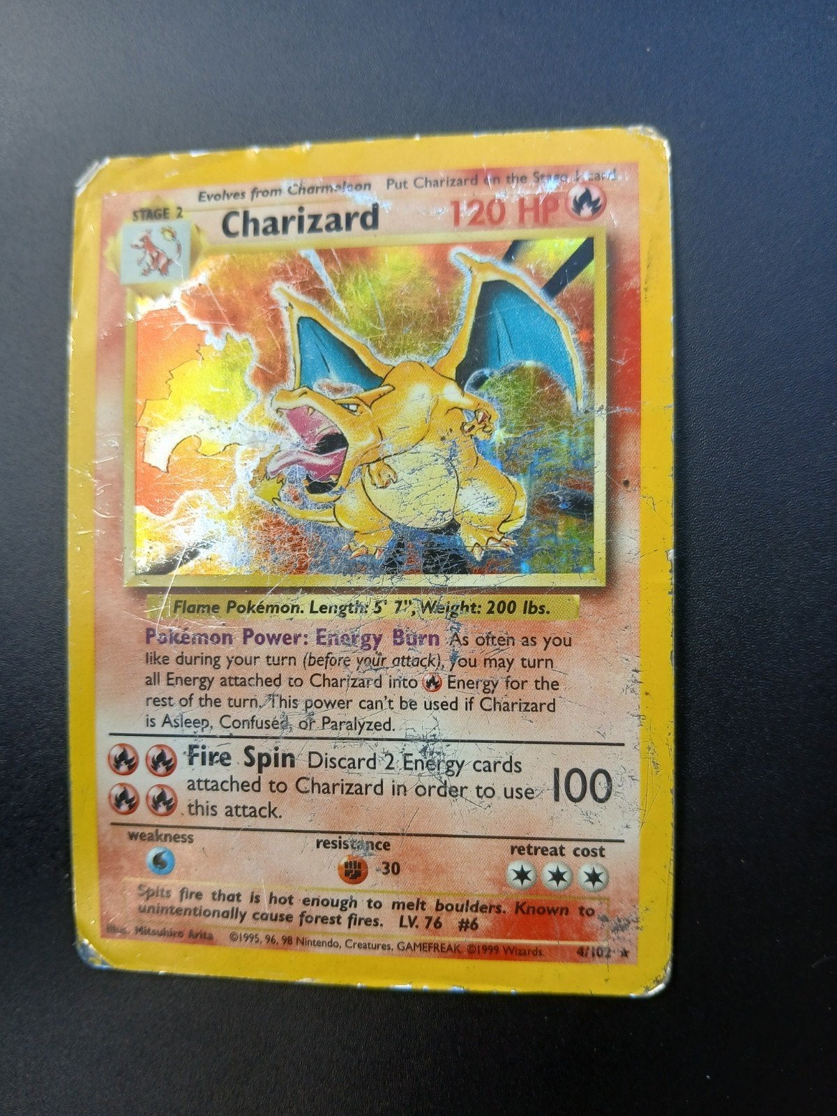 pokemonkaart 4/102 charizard, Hobby en Vrije tijd, Ophalen, Gebruikt, Losse kaart