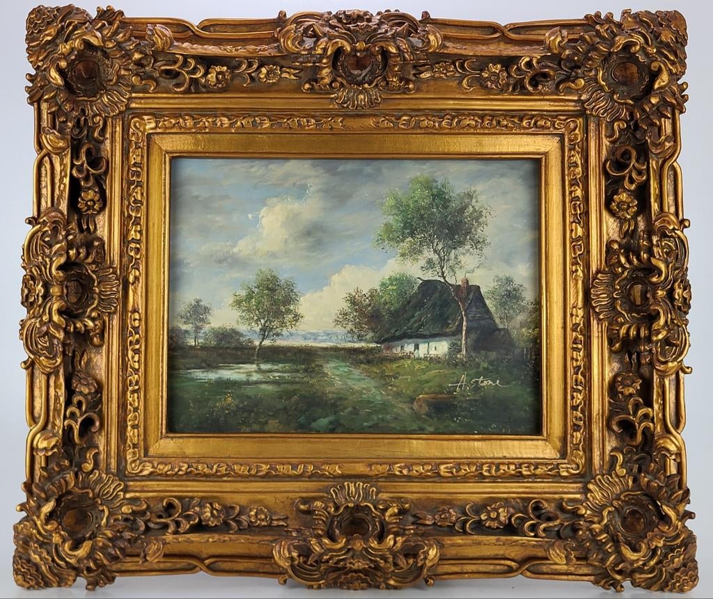 Paysage hollandais atmosphérique — Signé « A. Stone », Enlèvement ou Envoi