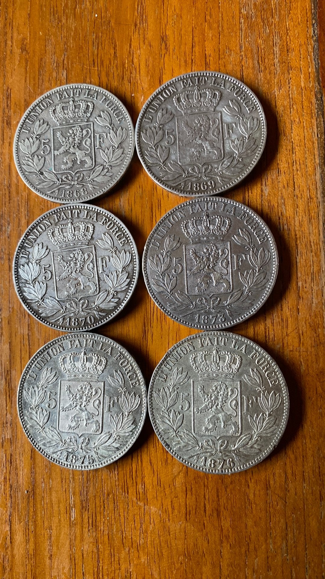 Lot de 6 monnaies Leopold 2 de 5 francs argent Belgique, Enlèvement ou Envoi, Argent, Argent