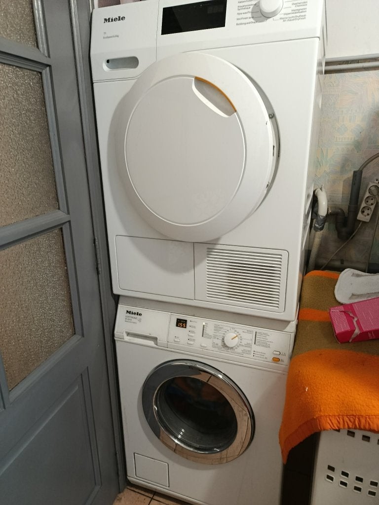 Bijna nieuwe Miele droger + wasmachine als cadeau!!!, Ophalen, 8 tot 10 kg, Zo goed als nieuw, Voorlader