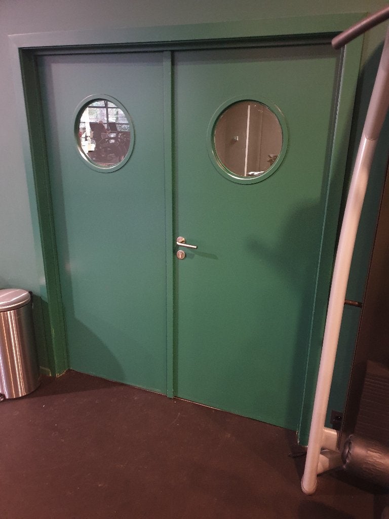 Dubbele laminaatdeur met ronde beglazing, Doe-het-zelf en Bouw, Ophalen, Gebruikt, 80 tot 100 cm, Binnendeur