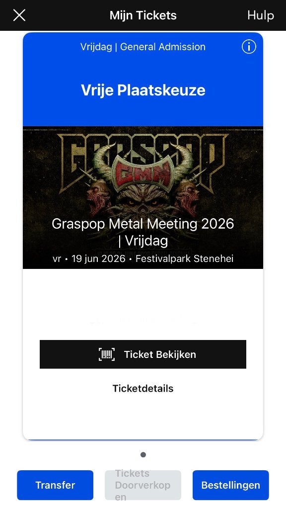 Verkocht - Graspop vrijdag ticket 19 juni 2026, Une personne