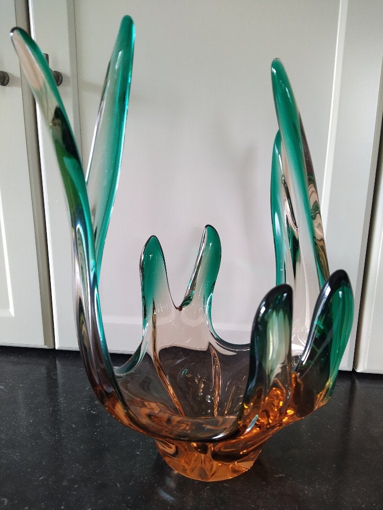 ANTIEK GLASWERK, Antiek en Kunst, Meerkleurig, Vaas, Handgemaakt, 40 cm