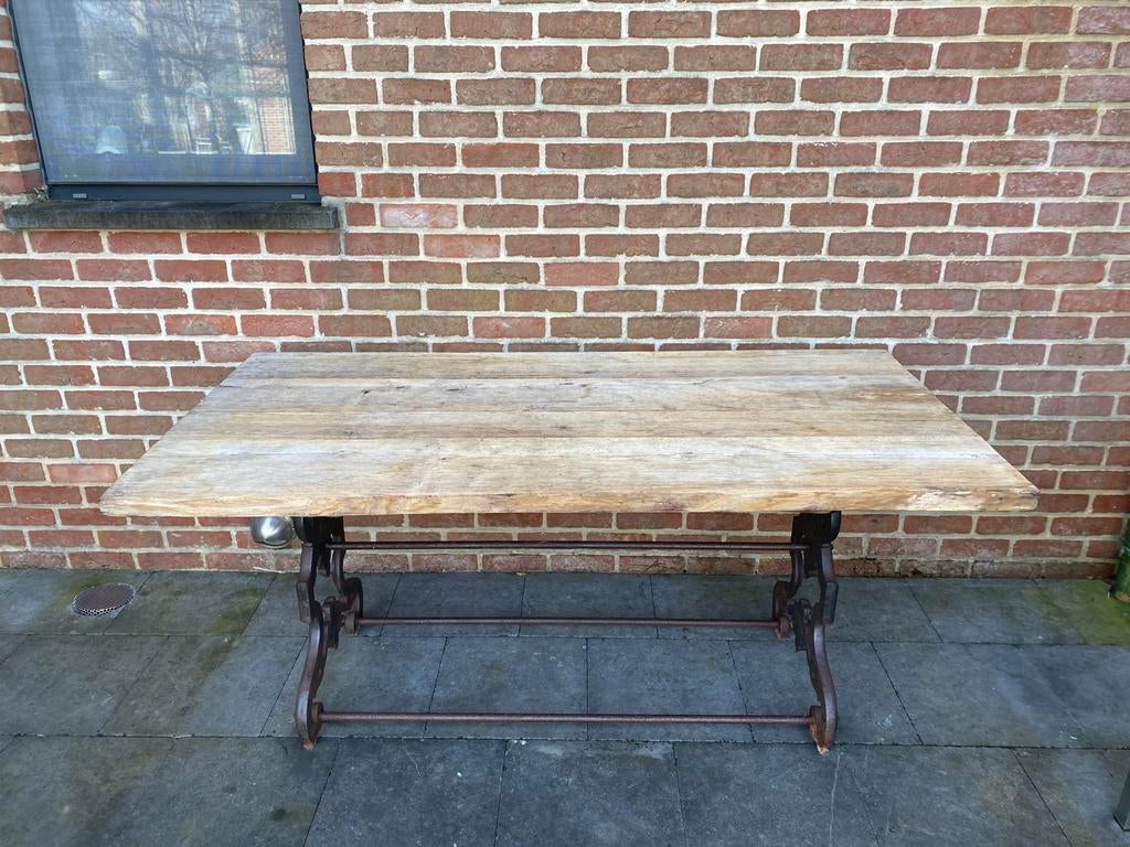 Table de Caractère en Chêne Massif et Fer Forgé, Tuin en Terras, Tuintafels, Zo goed als nieuw, Rechthoekig, Hout, Ophalen