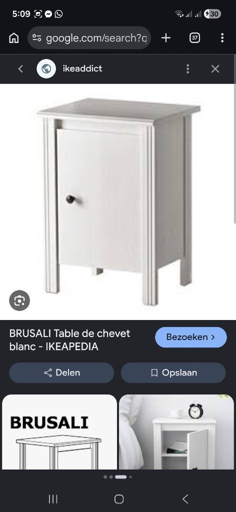 2x Nachtkast brusali ikea wit, Huis en Inrichting, Slaapkamer | Nachtkastjes, Ophalen, Gebruikt, Hout