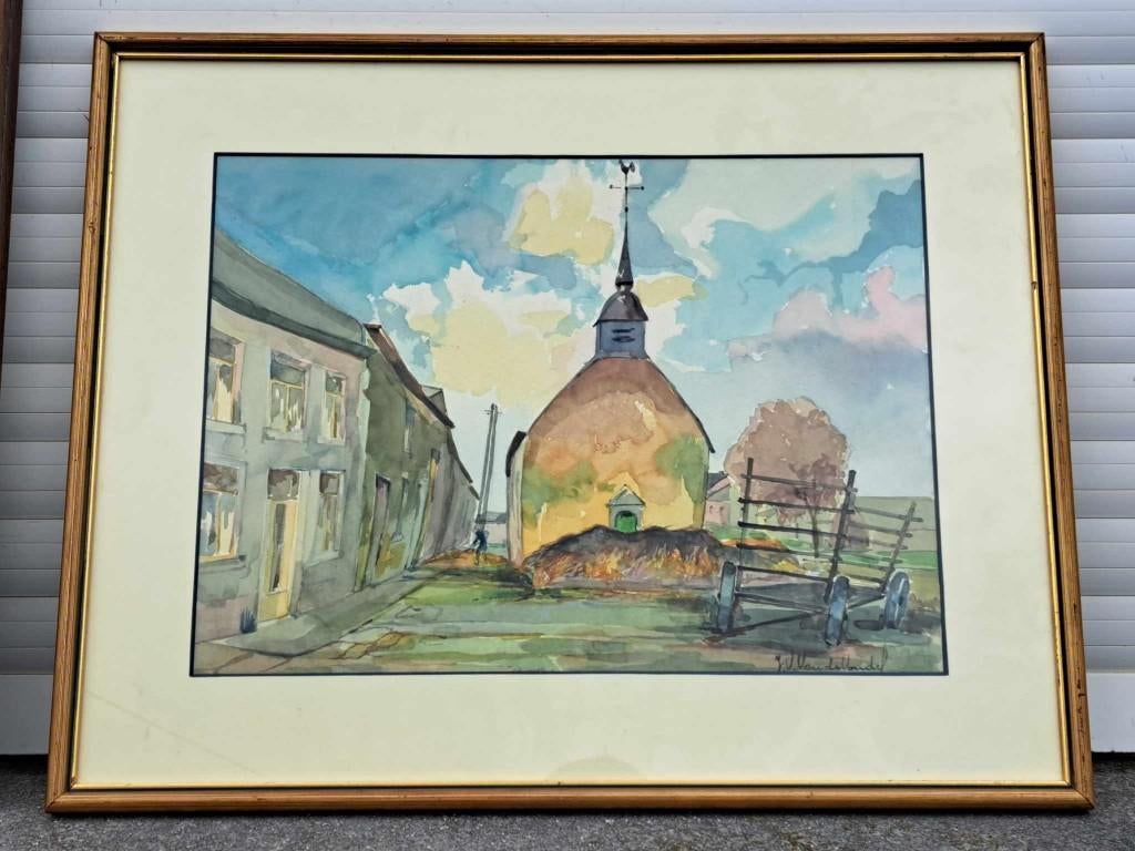 aquarelle eglise signe Victor VAN DE VONDEL, Enlèvement ou Envoi