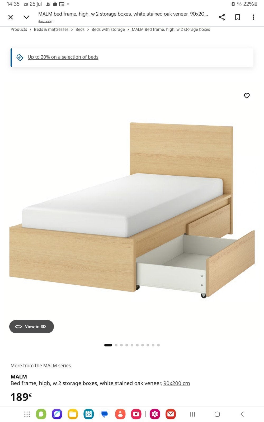Eenpersoonsbed Malm met laden en matras., Ophalen