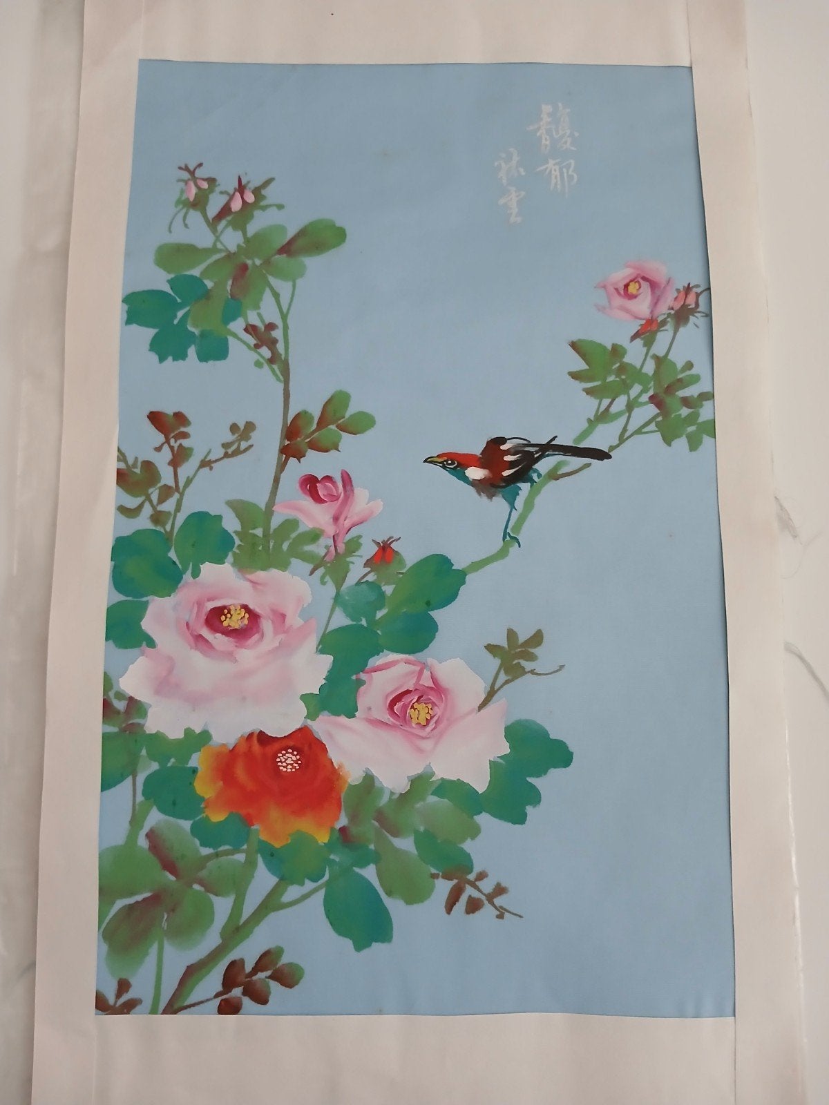 peinture sur soie asiatique sous pochette protection état 9, Enlèvement ou Envoi