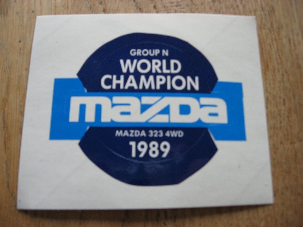 Vintage Sticker World Champion Mazda 323 4WD 1989, Ophalen of Verzenden, Nieuw, Overige typen