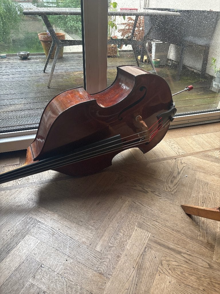 Reiscontrabas in David Gage-stijl, Muziek en Instrumenten, Strijkinstrumenten | Contrabassen, Gebruikt, 3/4-contrabas, Met koffer