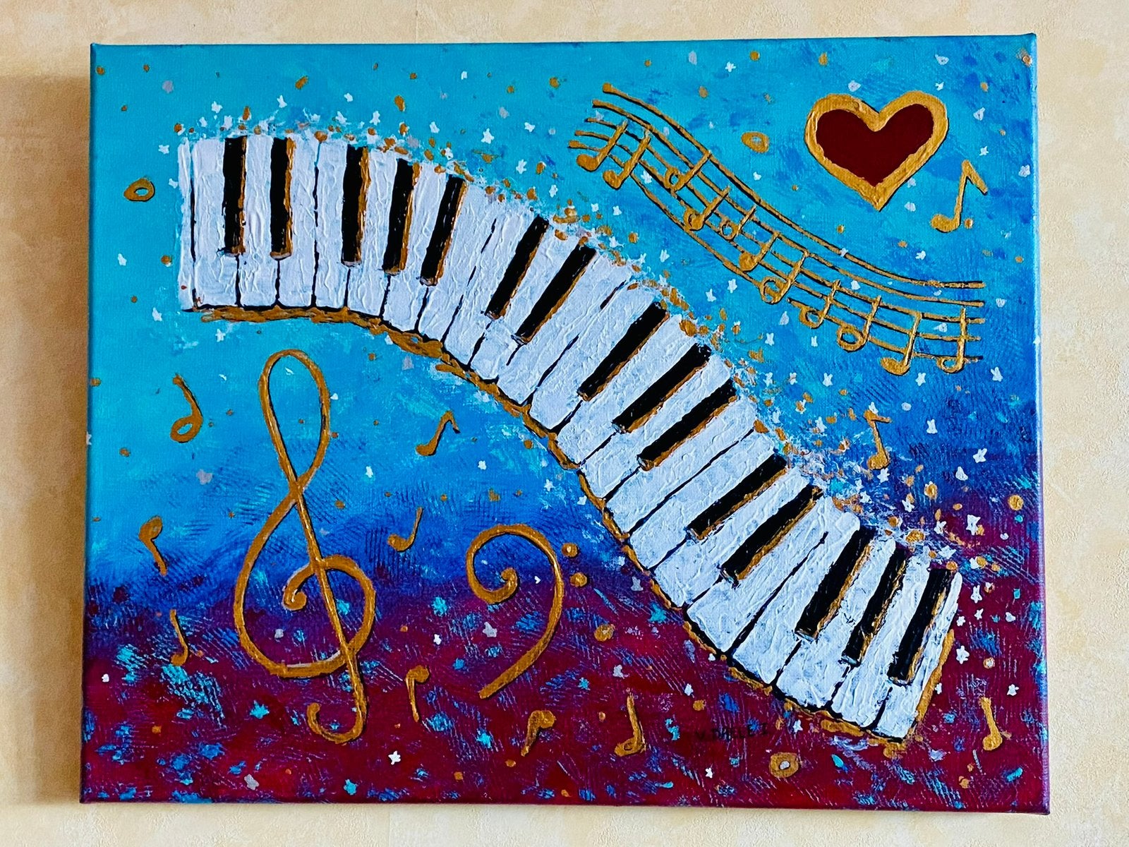 Moderne piano. Gesigneerd schilderij op linnen., Ophalen, Gesigneerd