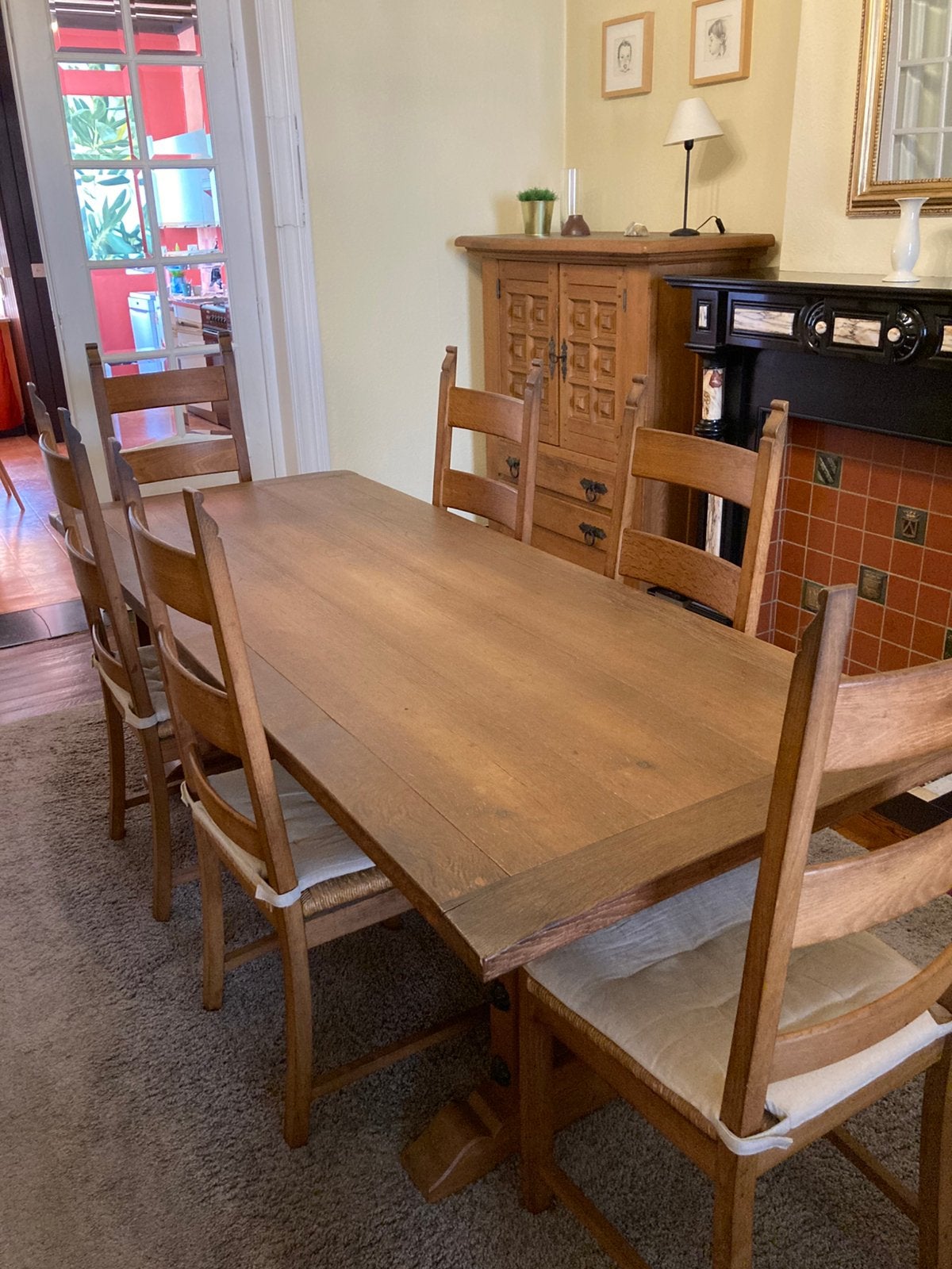 Salle à manger (1 table, 6 chaises, 1 bar, 1 buffet), Maison & Meubles, Enlèvement, Utilisé, Rustique, 6 à 8 chaises