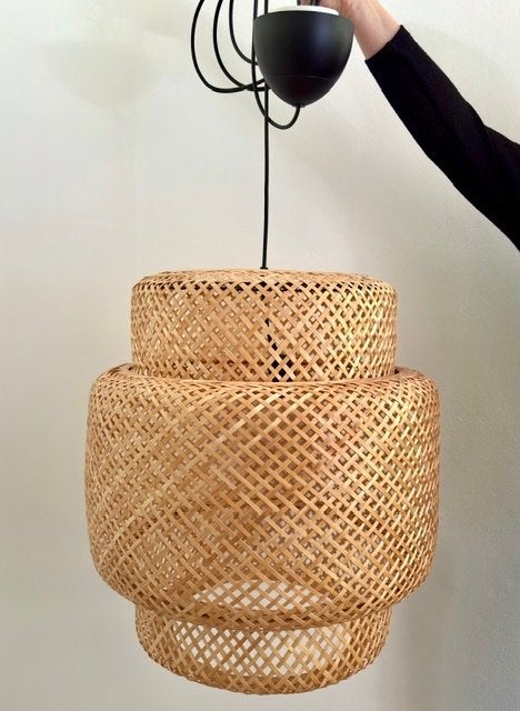 2 IKEA Sinnerlig hanglampen, bamboe, handgemaakt, 50cm, Huis en Inrichting, Ophalen, Overige materialen, 50 tot 75 cm, Stijlvol