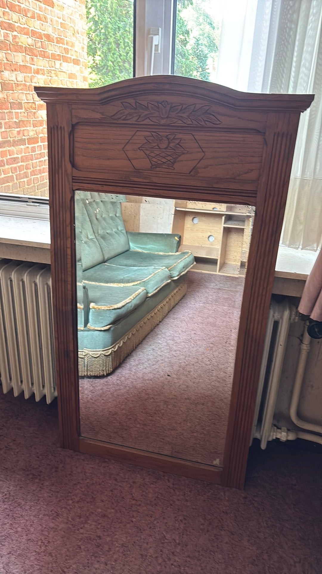 ART DECO Wandspiegel met houten kader, Ophalen