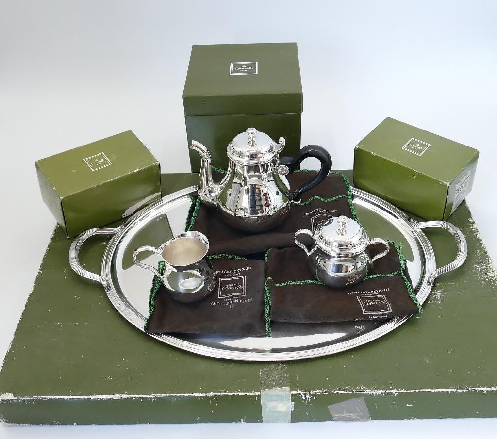 Christofle Albi verzilverd Theeservies op dienblad, Antiek en Kunst, Verzenden, Zilver