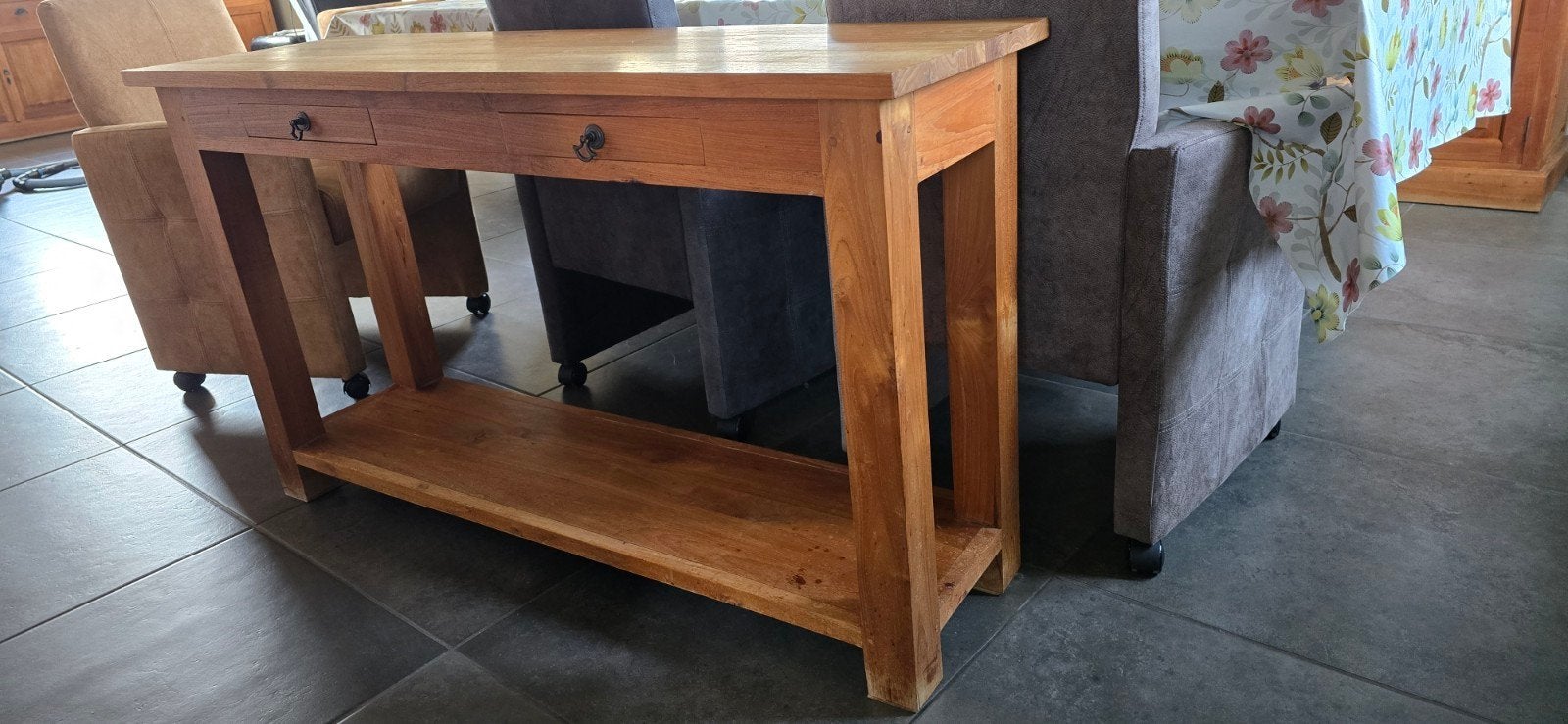 Teak bijtafel., Teck, 100 à 150 cm, 25 à 50 cm, Landelijk