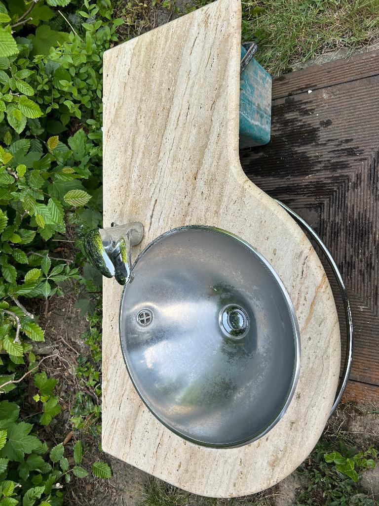 Gootsteen travertin/inox, Ophalen, Gebruikt, Inox