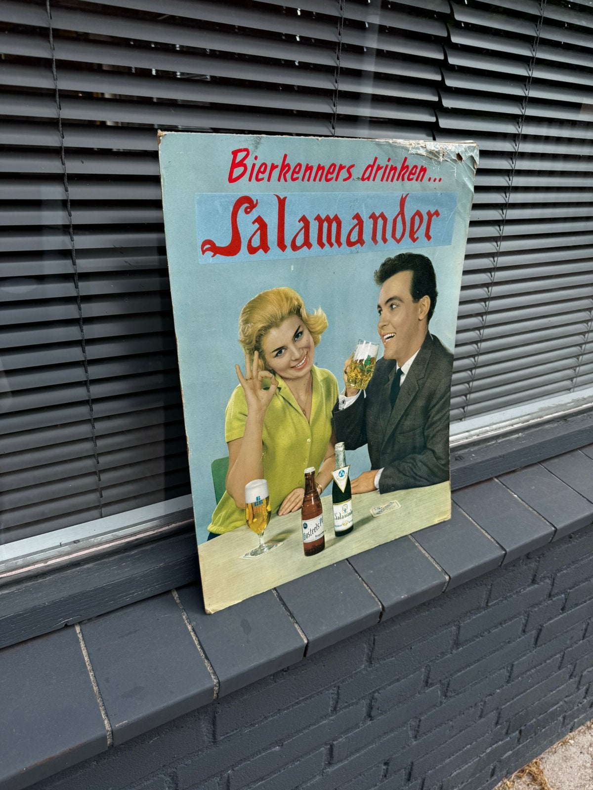 Salamander bier oude reclame plaat, Verzamelen, Ophalen of Verzenden, Gebruikt, Reclamebord, Plaat of Schild, Overige merken