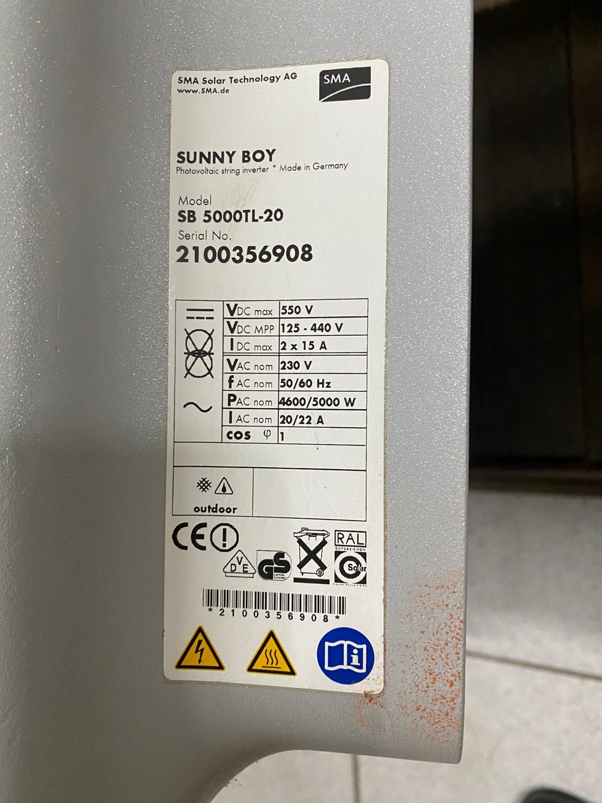 SMA Sunny Boy omvormer, Enlèvement, Utilisé