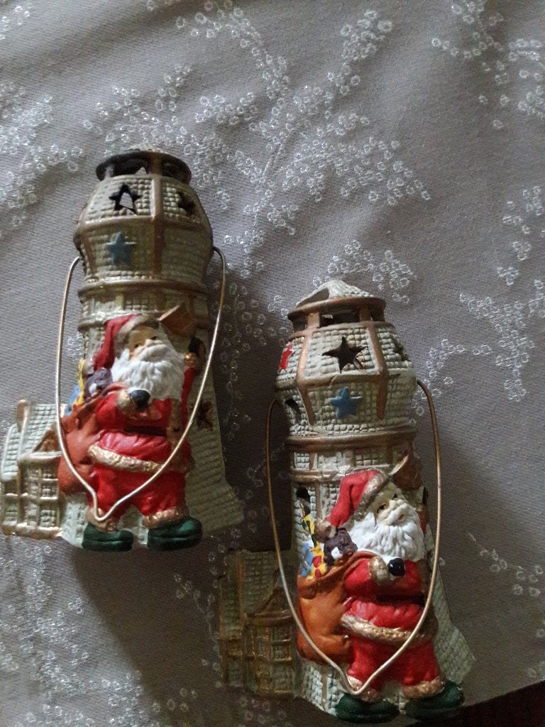 Vintage kerstlantaarns in keramiek - set van 2 stuks, Enlèvement ou Envoi, Utilisé