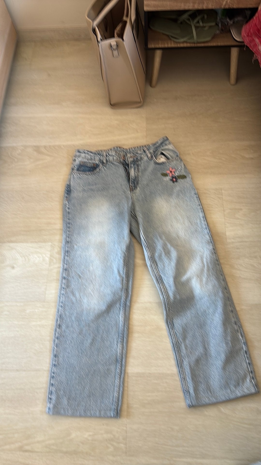 Jeans broek met bloementjesprint, Enlèvement, Neuf, Bleu, W30 - W32 (confection 38/40)