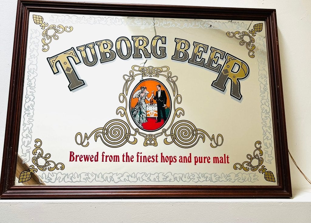 Miroir Vintage Tuborg Bear, grand miroir publicitaire, Enlèvement, Rectangulaire, 50 à 100 cm, Moins de 100 cm