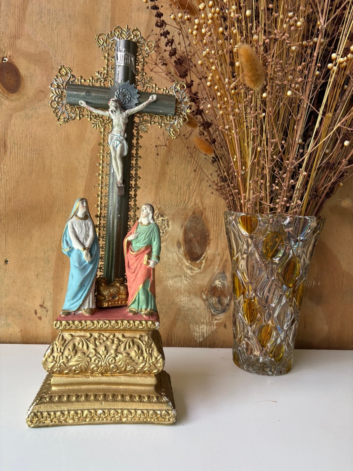 Vintage religieus altaarstuk crucifix jaren 70-80, Ophalen of Verzenden