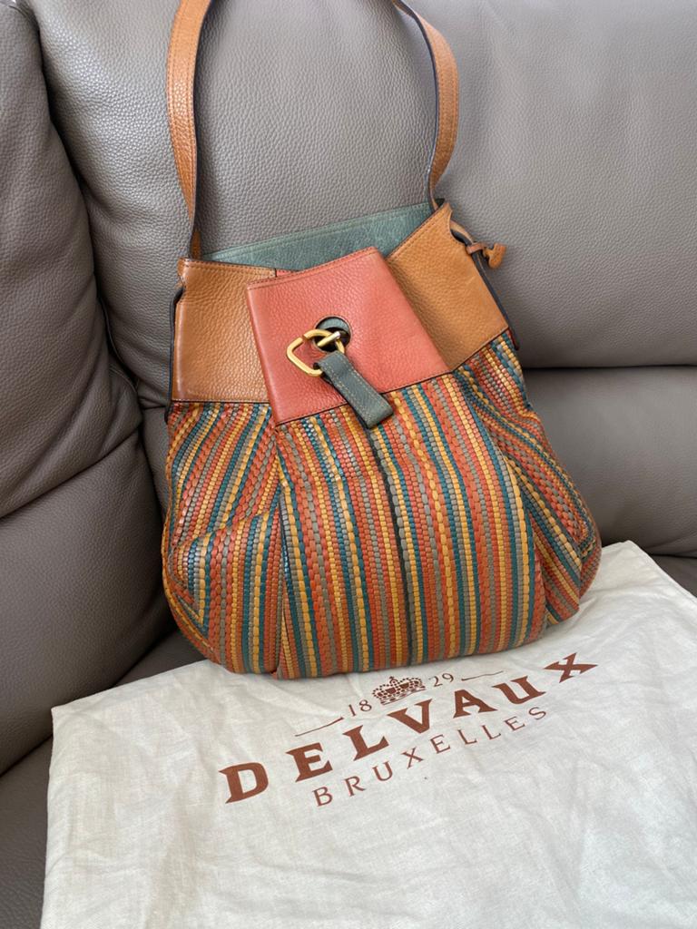 Sac à bandoulière Delvaux Faust toile de cuir multicolore, Enlèvement ou Envoi, Comme neuf, Sac à bandoulière