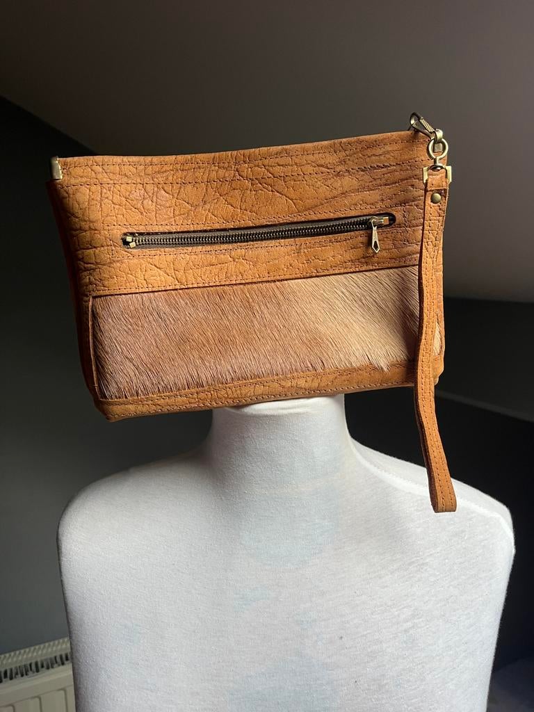 Vintage clutch / make up tas, Handtassen en Accessoires, Ophalen of Verzenden, Gebruikt, Bruin, Avondtasje