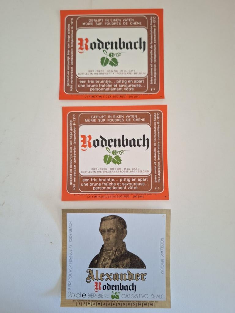 3x bieretiketten brouwerij Rodenbach Roeselare, Verzamelen, Biermerken, Ophalen of Verzenden