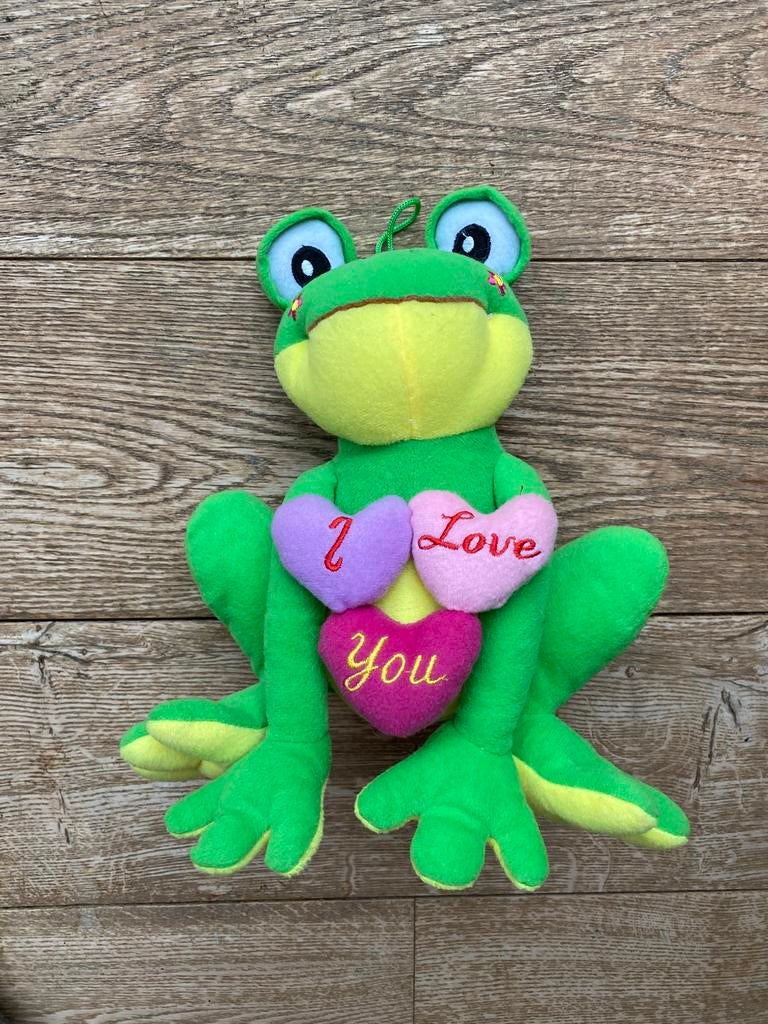 Peluche grenouille avec « Je t'aime », Enlèvement ou Envoi, Comme neuf, Grenouille