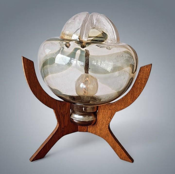 Vintage tafellamp van Murano-glas, hout uit de jaren 60, Huis en Inrichting, Ophalen