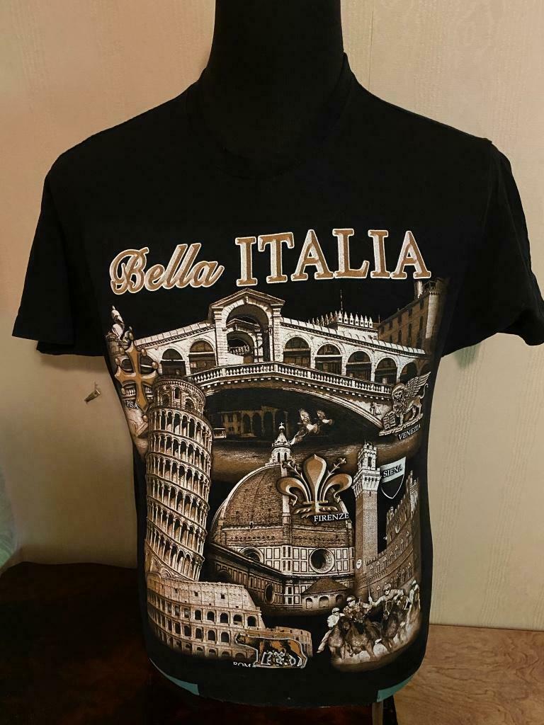 T-shirt Bella Italia., Ophalen, Maat 38/40 (M), Zwart, Korte mouw
