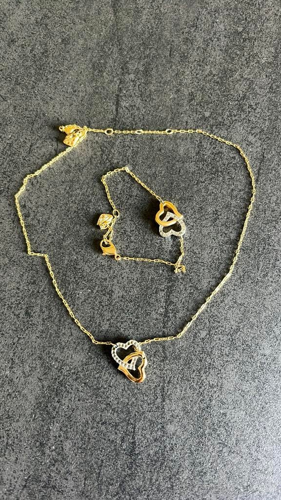 Parure Swarovski Collier et Bracelet double cœurs, Comme neuf