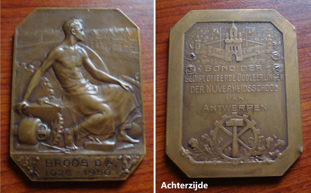 Medaille Bond Oud-leerlingen Nijverheidsschool Antw. 1950, Envoi, Bronze