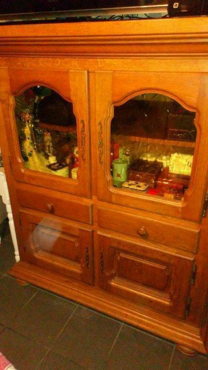 hoge kast uit rustiek eik, Huis en Inrichting, Kasten | Vitrinekasten, Ophalen, Gebruikt, 100 tot 150 cm, Eikenhout