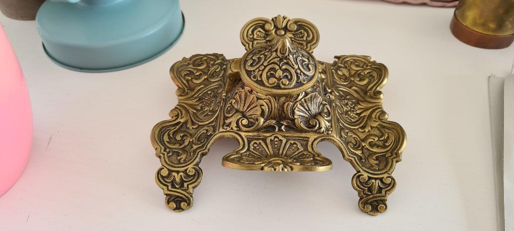 Vintage Massief Messing Sierlijke Inktpot,, Antiek en Kunst, Ophalen of Verzenden