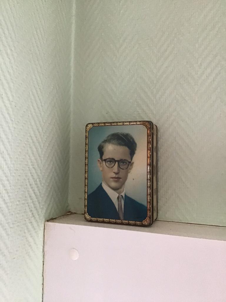 Koekjesdoos foto Koning Boudewijn, Ophalen, Zo goed als nieuw