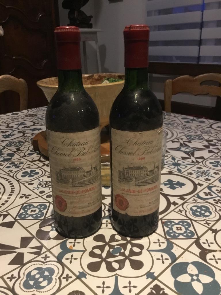 2 bouteilles Lalande de Pomerol Chateau Chevrol Bel Air 1969, Pleine, Enlèvement, France, Vin rouge
