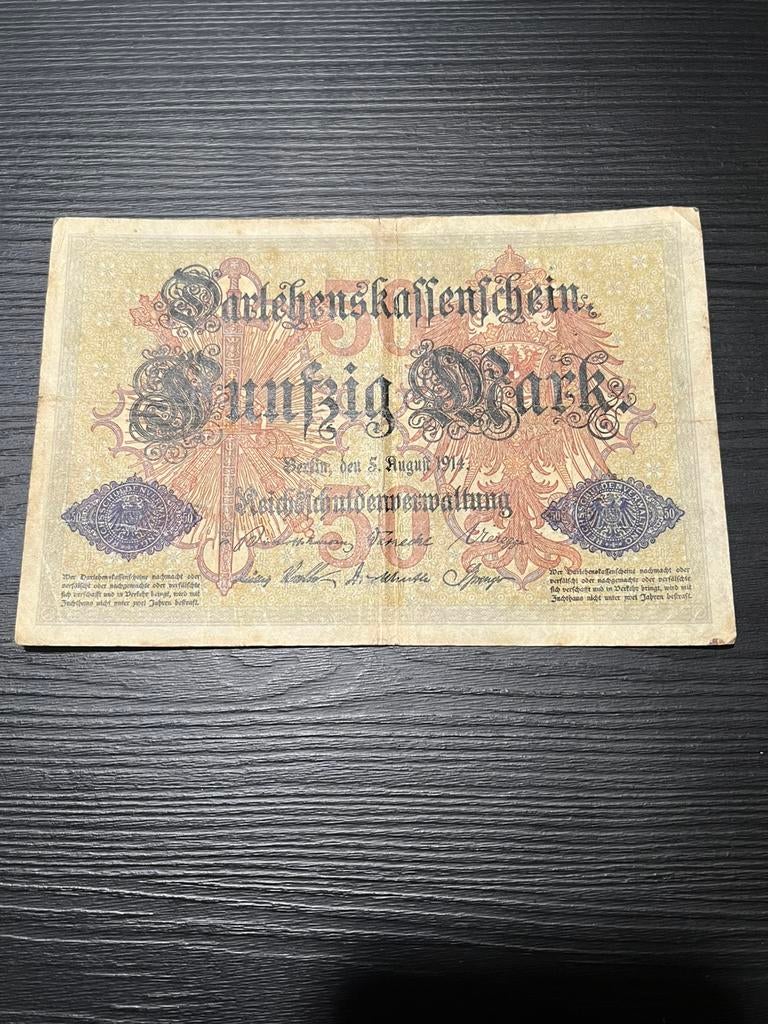 Duits bankbiljet 50 Mark (1914) – Darlehenskassenschein, Ophalen of Verzenden, Duitsland, Los biljet