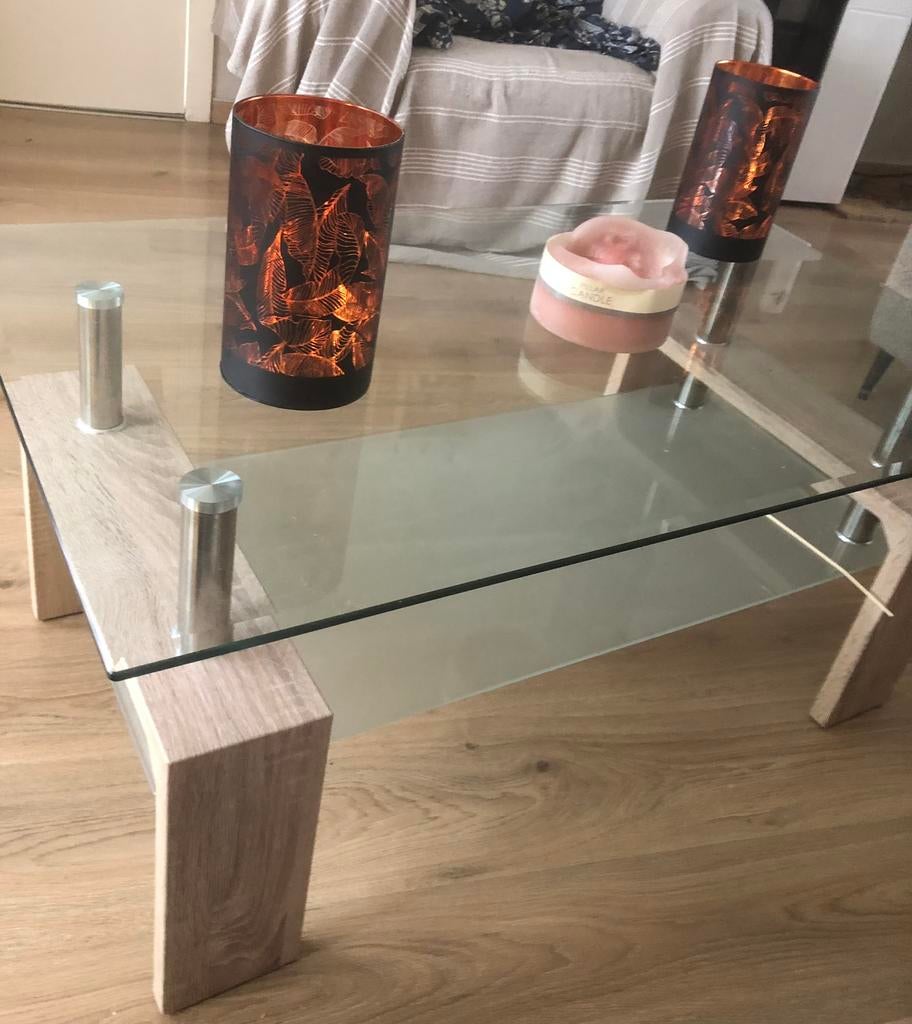 Glazen salontafel  dubbel blad vandaag   25 €, Ophalen, Glas
