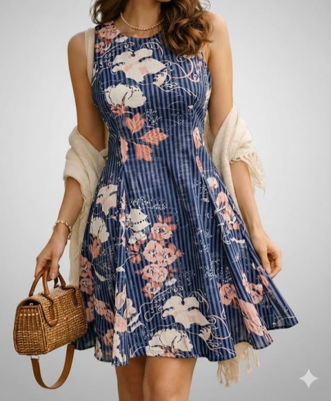 Vintage bloemen zomer jurk, Kleding | Dames, Jurken, Maat 38/40 (M), Blauw, Ophalen of Verzenden, Zo goed als nieuw