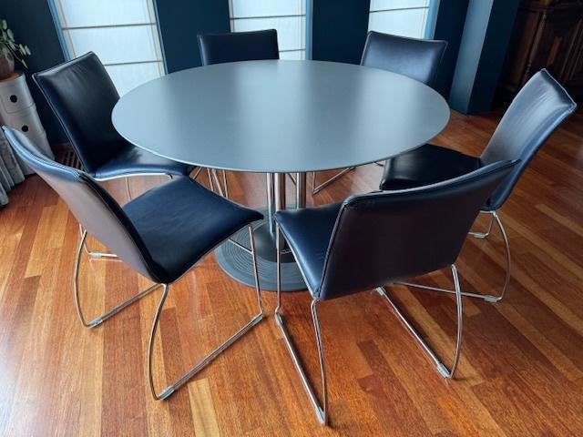 set 6 stoelen Pastoe Pendant leder Topaz Nachtblauw, Huis en Inrichting, Ophalen, Gebruikt, Vijf, Zes of meer stoelen, Leer