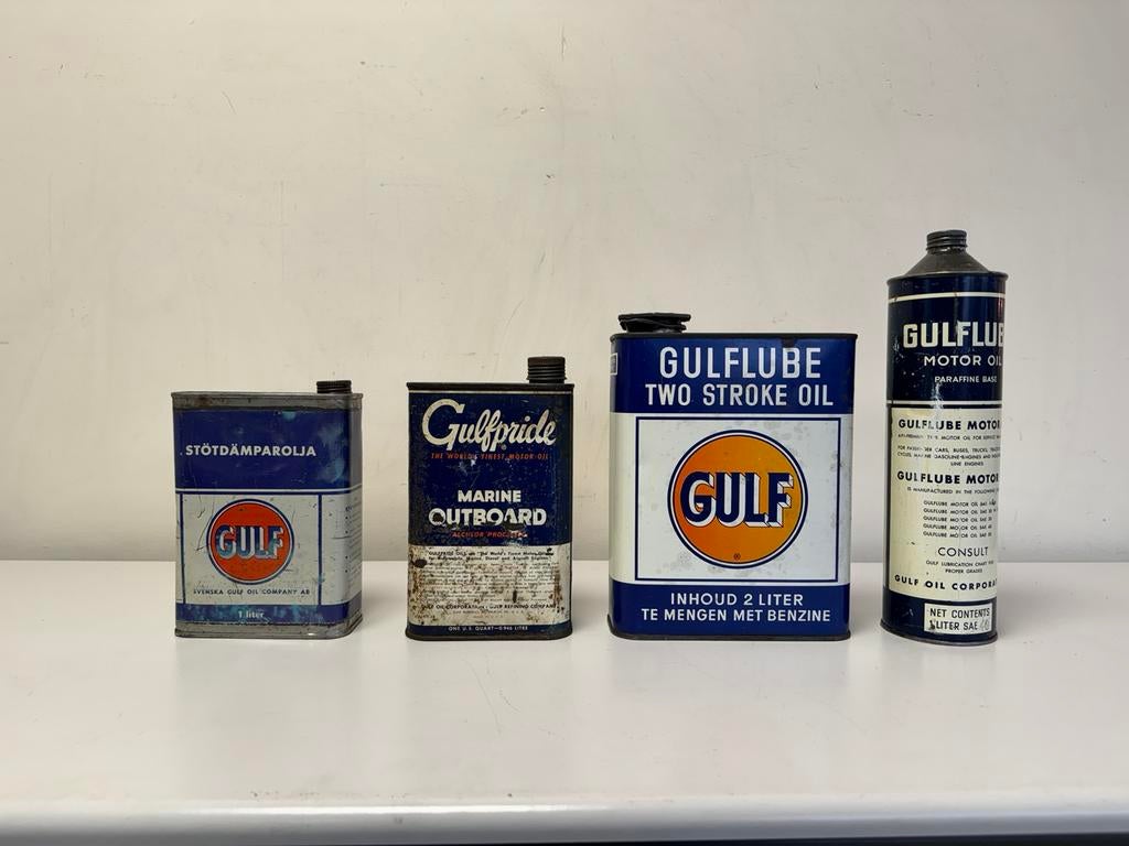 Anciens bidons d'huile Gulf, Enlèvement ou Envoi, Utilisé, Emballage