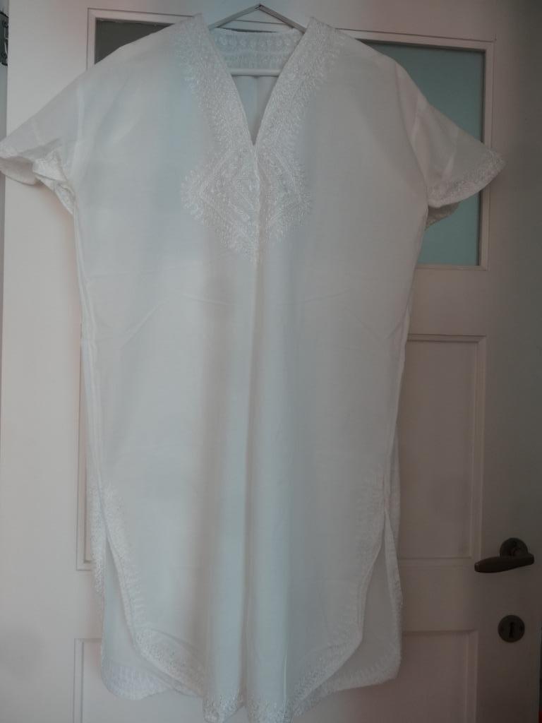 Djellaba blanche manches courtes en coton. Taille M, Enlèvement ou Envoi, Comme neuf, Taille 38/40 (M), Blanc