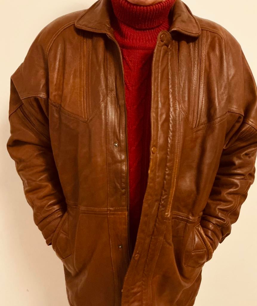 Mooi 3/4 Havana leren jack voor heren - Maat: 58/60, Ophalen of Verzenden, Gedragen, Maat 56/58 (XL), Overige kleuren