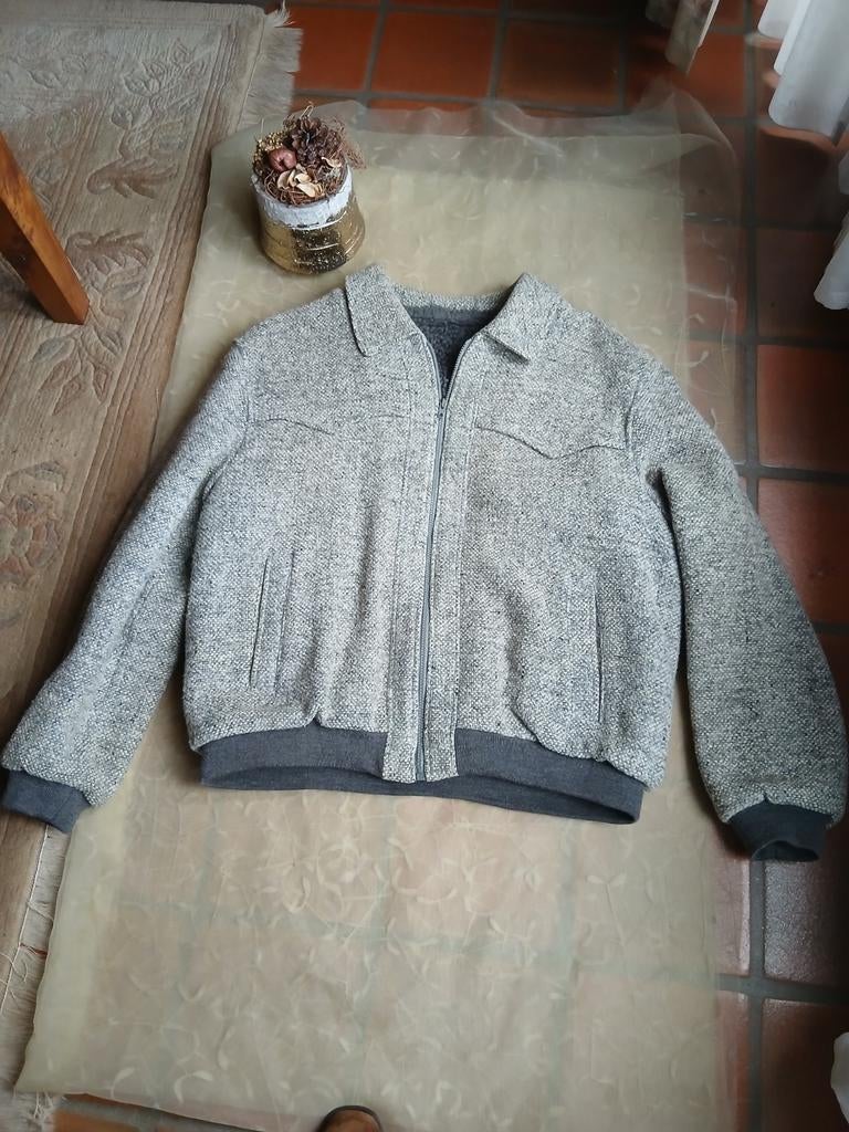 Grijze vintage jas met pels-maat l /xl, Kleding | Heren, Jassen | Winter, Ophalen of Verzenden, Maat 52/54 (L)