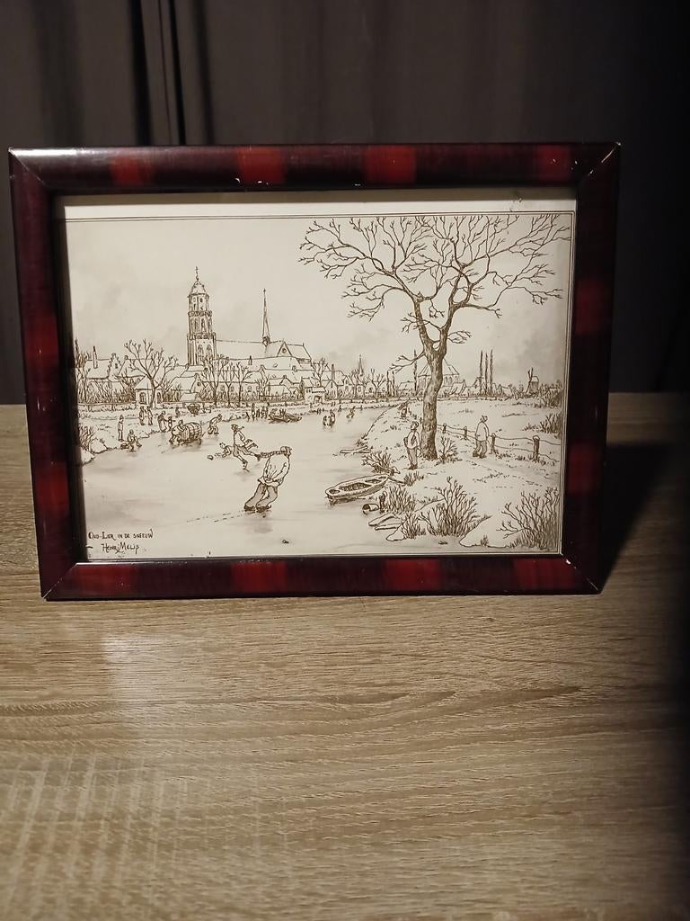 Tekening oud lier in de sneeuw van henri melis, Ophalen of Verzenden
